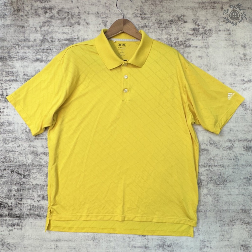 Adidas Golf ClimaCool Polo Mens XL Yellow Diamond Pattern Performance‎